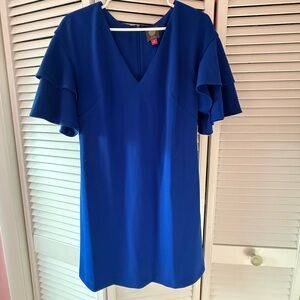 Royal Blue V-Neck Flutter Sleeve Dress